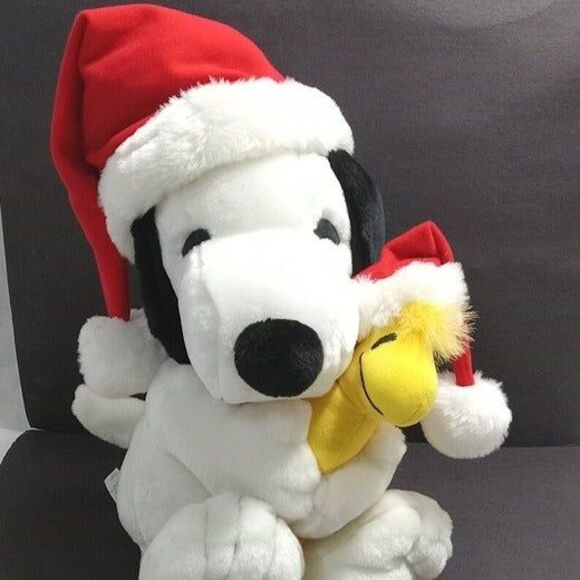 Applause Peanuts Holiday Snoopy hugging Woodstock Christmas 18'' Stuffed Animal - Picture 1 of 10